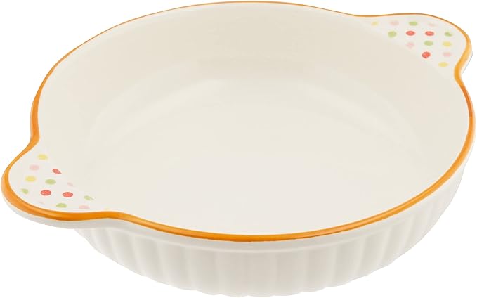 Banko Ware 13978 Oven-safe, Round Au Gratin Dish, Polka Dot and Orange Line, Diameter Approx. 8.1 inches (20.5 cm), Microwave Safe, Made in Japan