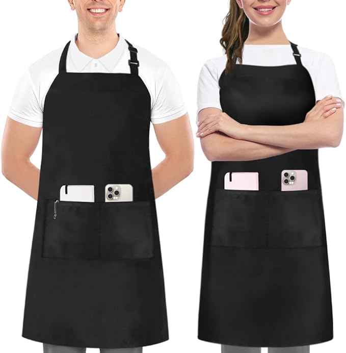 Utopia Kitchen 2 Pack Bib Apron, Adjustable with 2 Pockets, Water and Oil Resistant, Cooking Kitchen Chef Apron for Women Men