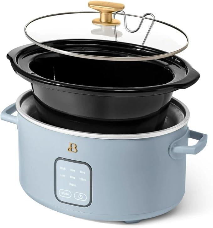 Beautiful 4-Quart Programmable Slow Cooker with Touch-Activated Display, Digital Timer, Keep-Warm Function & Removable Non-Stick Pot