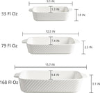 Sweejar Ceramic Baking Dish Set, Cake Baking Dish for Brownie, Porcelain Striped Casserole Dishes for Oven with Handle for Lasagna, Family Dinner(Beige)