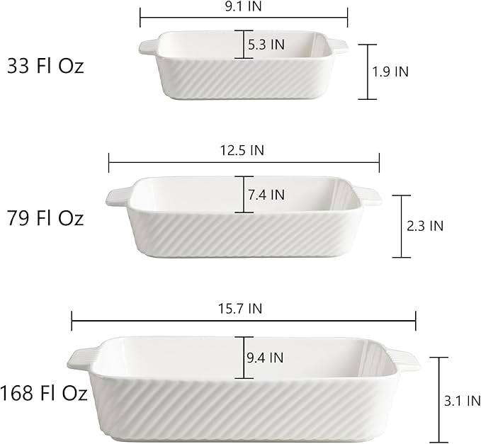 Sweejar Ceramic Baking Dish Set, Cake Baking Dish for Brownie, Porcelain Striped Casserole Dishes for Oven with Handle for Lasagna, Family Dinner(Beige)
