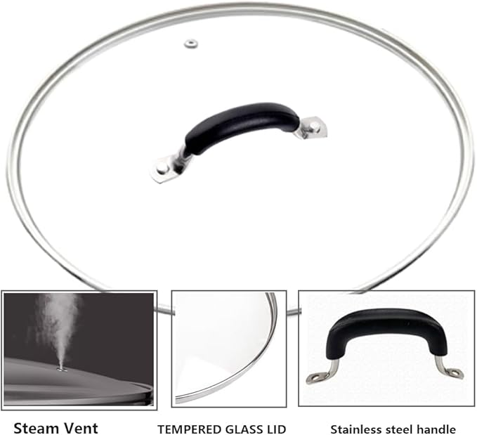 8 Inch Tempered Glass Lid for Lodge 8" Cast Iron Skillets & 2QT Dutch Ovens -Stainless Steel Handle and Rim (8 INCH LID)