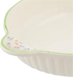 Banko Ware 14085 Oven-safe, Round Au Gratin Dish, Small Flower Green Line, Diameter Approx. 8.1 inches (20.5 cm), Microwave Safe, Made in Japan