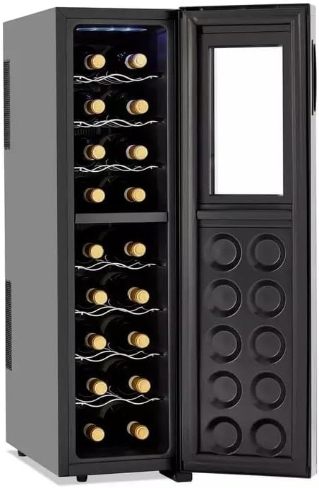 Wine Enthusiast 18-Bottle Slimline Dual Zone Wine Cooler - Energy Efficient Freestanding Wine Refrigerator - Upright Bottle Storage, Adjustable Thermostat, Digital Touchscreen (20.5” x 10.7" x 36.8”)