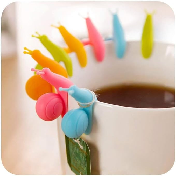 10-Pack Silicone Snail Tea Bag Clips - Cute Colorful Cup Edge Holders for Tea Bags