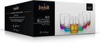 JoyJolt Hue Colorful Whiskey Set of 6, 10oz Drink Glasses, Double Old Fashioned Glass, Modern Whiskey Glass Set for Bar, Low Ball Cocktail Tumbler Glasses