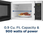 GE Countertop Microwave Oven, Compact 0.9 Cubic Ft., 900-watt Capacity, 7 Auto Cooking Settings, Child-Lock Technology, Kitchen Essentials for the Countertop, Dorm Room or Apartment, Stainless Steel