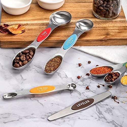 19 Pieces Measuring Cups and Spoons set, Includes 10 Stackable Measuring Cup with Lid and 9 Magnetic Measuring Spoons, BPA Free, Dishwasher Safe (Multicolor)
