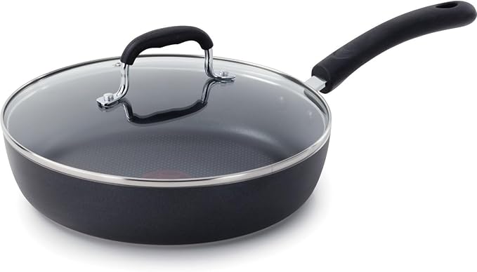 T-Fal Experience Non Stick Fry Pan w/Lid 10 Inch, Induction, Oven Broiler Safe 400F, Compatible with All Cooktops, Cookware, Deep Frying Pan, Cooking Skillet, Pots and Pans, Dishwasher Safe, Black