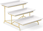 Yedio 3 Tier Serving Tray Set Porcelain Tiered Serving Platters, Collapsible Sturdier Stand with Stable Cross Bars, 12 Inch Three Layer Serving for Party Entertaining Food Display Fruit Dessert