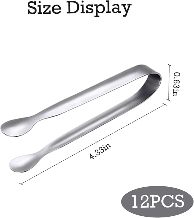 JCREN 12 Pack Serving Tongs, Small Serving Utensils for Catering, Food-Grade 304 Stainless Steel Serving Tongs Appetizer Tongs for Tea Party Coffee Bar Taco Bar, 4" Mini Kitchen Tongs - Silver