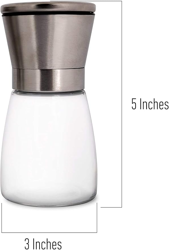 HOME EC Original Stainless Steel Salt or Pepper Grinder 1pk - Adjustable Ceramic Sea Salt Grinder or Pepper Mill - Tall Glass Spice Shaker - Spice Mill w/EBook