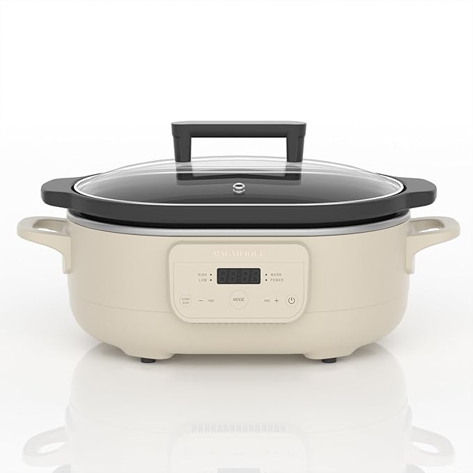 MAGNIFIQUE 6 Quart Programmable Slow Cooker Removable Healthy Nonstick Pot - Small Kitchen Appliance for Family Dinners - Serves 6+ People - Heat Settings: Keep Warm Oatmeal