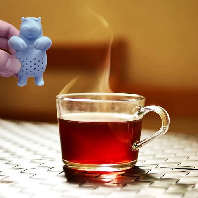 2 pcs silicone Tea Infuser,loose tea strainer,Cute tea infuser gift set for loose leaf tea, reusable tea infuser,is ideal gift for tea lovers (Seals + Hippos)