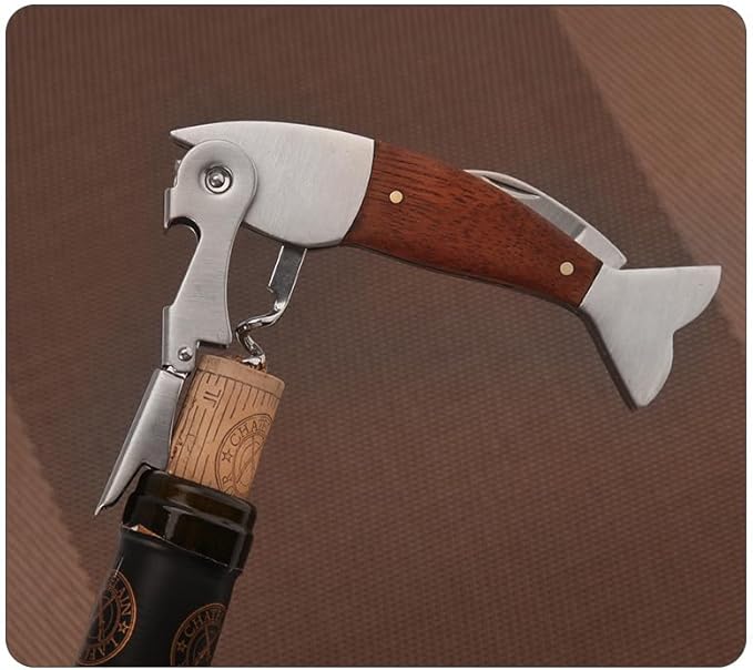 Unique Fish Corkscrew, Professional Waiters Corkscrew Wine Key Bottle Opener,Manual Wine Key for Servers, Waiters, Bartenders and Home Use (Brown fish)
