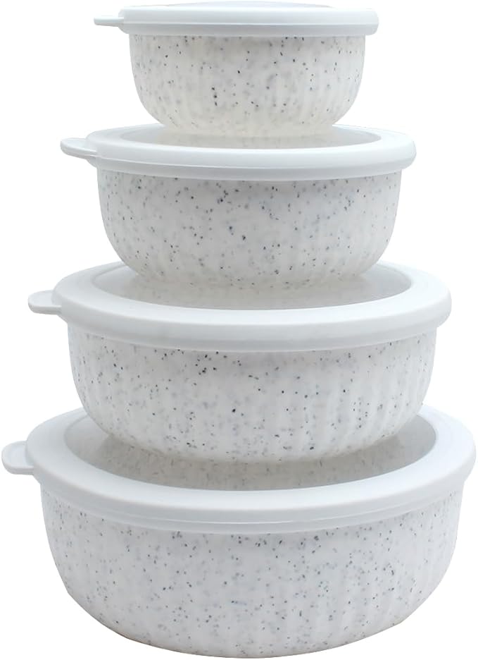 COOK WITH COLOR Prep Bowls with Lids- Wide and Deep Nesting Plastic Small Mixing Bowl Set with Lids, 8 Piece Set - Wide Bowls, Speckled White
