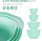 BoxedHome Nesting Plastic Mixing Bowl Set, 4 Piece Mixing Bowl Set with Pour Spouts, Size 1.7, 2.5, 3.5 and 4.5qt, for Prepping, Mixing, Baking, Cooking(2023 New Version, Green)