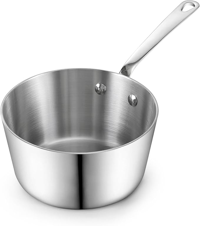 D&M Butter Warmer 0.57 Quart, Multi-Ply Clad Stainless Steel Milk Frother and Chocolate Melting Pot, Small Saucepan for Induction Stovetop, Coffee, Butter, Syrup