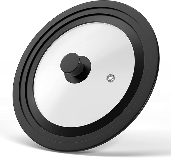 Universal Lid for Pots, Pans and Skillets - Tempered Glass with Heat Resistant Silicone Rim and Heat Resistant Handle Fits 10", 11" and 12" Diameter Cookware, Black