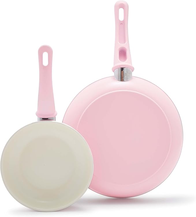 GreenLife Non Stick Fry Pan Set (7" & 10"), Non-Toxic PFAS-Free Ceramic Skillets, Dishwasher & Oven Safe, Egg Omelet Frying Pans, Stay- Cool Handles, Kitchen Home Cooking Essentials, Pink
