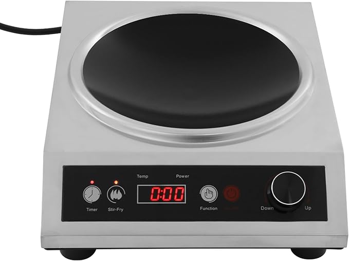 1800W Electric Wok Used for Home and Commercial, Induction Wok with Concave Surface Strong Power Dual Control Mode 10 Power and Temp 24H Timer Induction Cooktop For Cooking