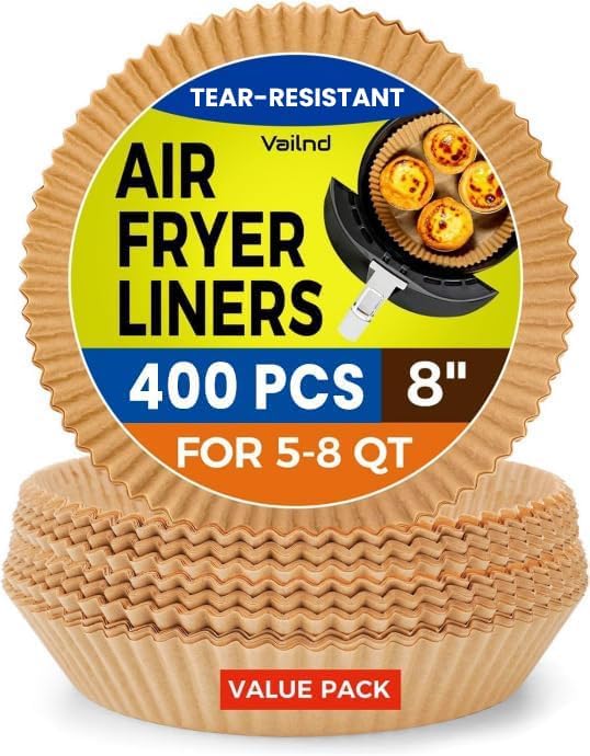 400Pcs Air Fryer Paper Liners Disposable, 8 Inch Max Xl Large Cooker Air Fryer Disposable Paper Liners, Oil Proof Parchment Sheets Round Basket Bowl Liner for Baking Cooking Food
