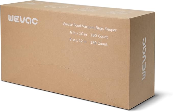 Wevac 6''x10'' & 8''x12'' 300 Count Food Vacuum Sealer Bags Keeper, PreCut Quart, Ideal for Food Saver, BPA Free, Commercial Grade, Great for storage, meal prep and Sous Vide