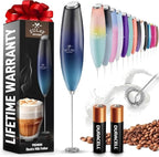 Zulay Kitchen Milk Frother Handheld Electric Whisk with AA Duracell Batteries – Durable Drink Mixer for Coffee, Lattes, Cappuccinos & More - Deep Sea