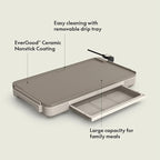 bella 12" x 22" Electric Griddle with Warming Tray, EverGood™ Ceramic Nonstick Coating & Removable Temperature Probe, Dishwasher-Safe Drip Tray & Cool Touch Handles, 1500 Watt, Oatmilk