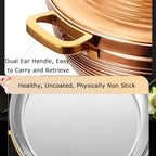 Large Stainless Steel Moroccan Tagine Pot, 30cm Non-Stick Tajine Casserole with Cone Lid & 2 Handles, Elegant Gold Finish for Authentic Moroccan Cooking