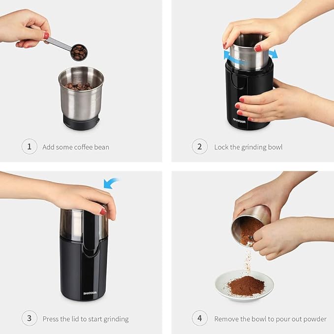 SHARDOR Coffee Grinder Electric, Coffee Bean Electric, Herb, Nut Grain Grinder with 1 Removable Stainless Steel Bowl, Black