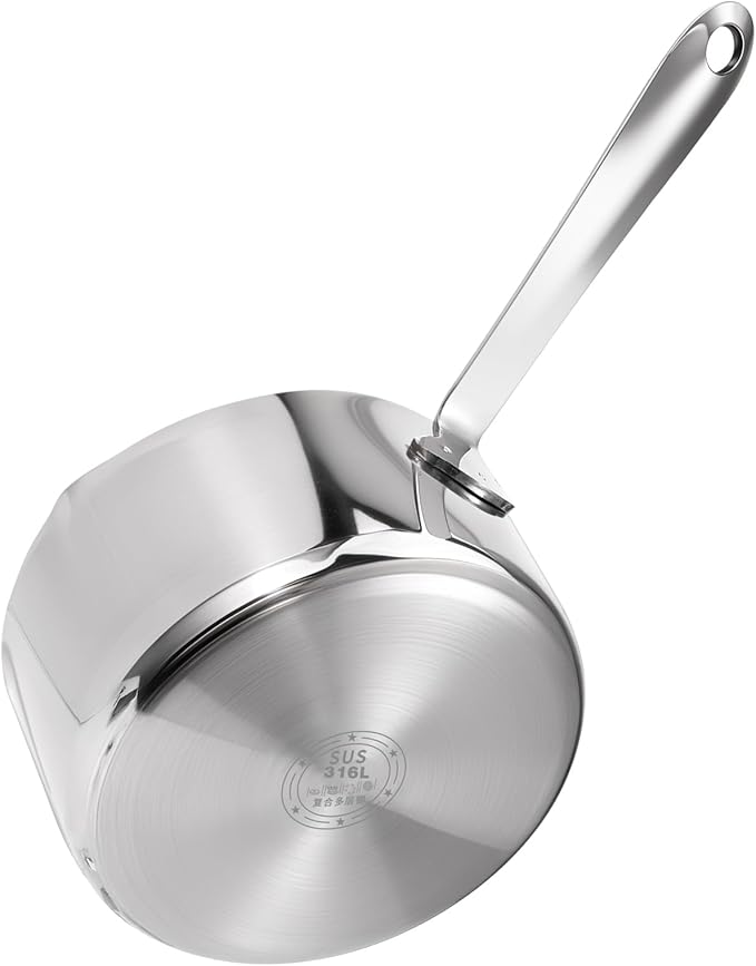 Stainless Steel Butter Warmer Measuring Pan 0.5 Quart Small Sauce Pan 18/10 Tri-Ply Stainless Steel Saucepan with Dual Pour Spouts