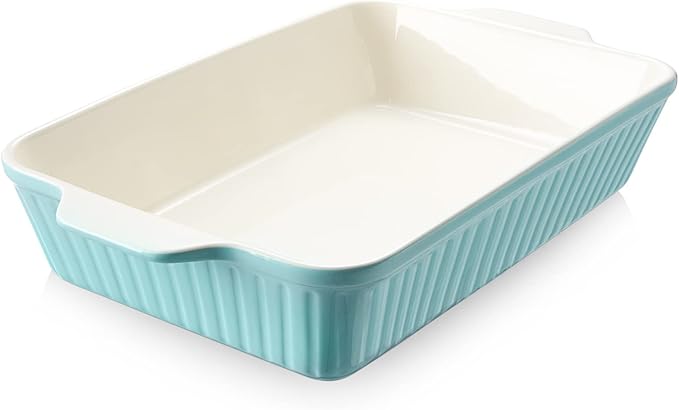 DOWAN 9x13-inch Baking Dish, Deep Casserole Dishes for Oven, Lasagna Pan Deep,135 oz Ceramic Baking Pan with Handles, Oven Safe for Baking, Home Decor Gift, Blue