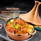 Large Stainless Steel Moroccan Tagine Pot, Non-Stick 30cm Tajine Casserole with Cone Lid & 2 Handles, Elegant Gold Design for Authentic Moroccan Cooking