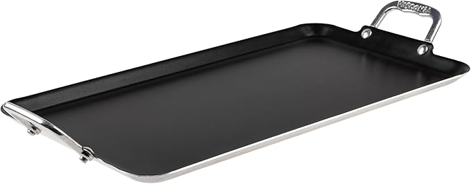 Vasconia Durable Double Burner Griddle (20″ x 11″) 100% Pure Aluminum with Nonstick - NSF Certified - for Frying, Searing, Grilling, Browning, Ideal for Home & Commercial Kitchen - Pack of 1