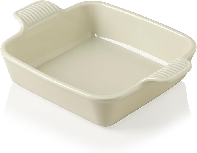 Sweejar Ceramic Baking Dish, 8 x 8 Cake Baking Pan for Brownie, Porcelain Square Bakeware with Double Handle for Casserole, Lasagna, Family Dinner (Beige)