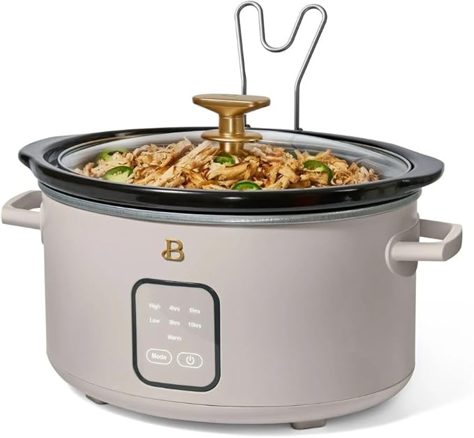 Beautiful 4-Quart Programmable Slow Cooker with Touch-Activated Display, Digital Timer, Keep-Warm Function & Removable Non-Stick Pot