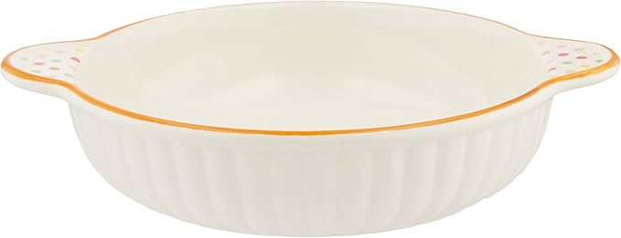 Banko Ware 13978 Oven-safe, Round Au Gratin Dish, Polka Dot and Orange Line, Diameter Approx. 8.1 inches (20.5 cm), Microwave Safe, Made in Japan