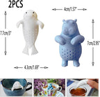 2 pcs silicone Tea Infuser,loose tea strainer,Cute tea infuser gift set for loose leaf tea, reusable tea infuser,is ideal gift for tea lovers (Seals + Hippos)