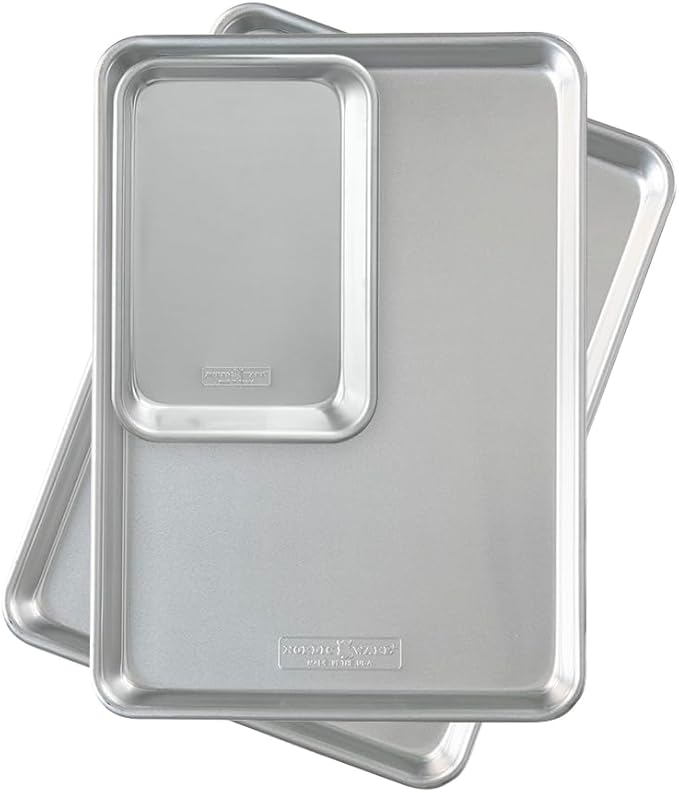 Nordic Ware Naturals Half Sheet Set - USA Made Aluminum Commercial Quality Sheet Pan for Baking or Roasting, Encapsulated Galvanized Steel Rim Prevents Warping, 2pk Half + 1/8 Sheet