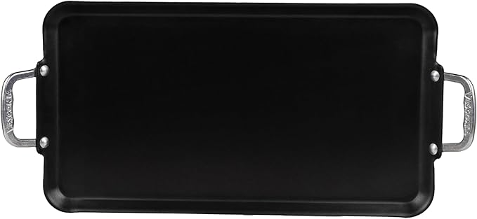 Vasconia Durable Double Burner Griddle (20″ x 11″) 100% Pure Aluminum with Nonstick - NSF Certified - for Frying, Searing, Grilling, Browning, Ideal for Home & Commercial Kitchen - Pack of 1