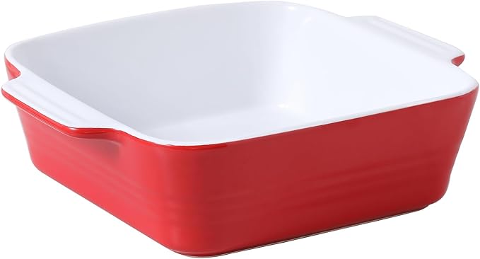 DOWAN 8x8 Baking dish, Square Baking Pan, Ceramic Casserole Dishes for Oven, Cake Pan with Handle, for Brownie, Lasagna, Casserole, 2 Quart, Home Gift, Wedding Gift, Red