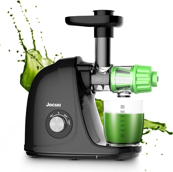 Jocuu Slow Masticating Juicer with 2-Speed Modes - Cold Press Juicer Machine - Quiet Motor & Reverse Function - Easy to Clean Juicer Extractor - Juice Recipes for Fruits & Vegetables (Black)