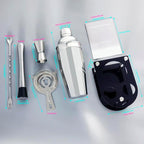 Cocktail Shaker Bartender Kit: 5 Piece Stainless Steel Bar Set, Cocktail Shaker Set with Stand, Drink Mixing Kit Includes Shaker,Strainer,Jigger, Bar Mixer Spoon, Muddler ﻿(750ml(25oz))