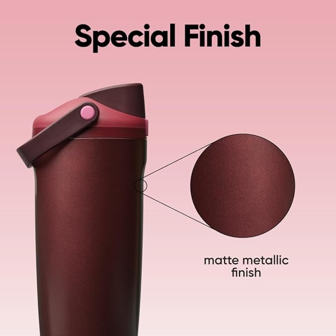 Owala FreeSip Sway Insulated Stainless Steel Water Bottle with Two-Way Spout, Built-In Straw and Bucket Handle, Made for Travel, School, and Sports, 40oz, BPA Free, Leak Proof, Black Cherry