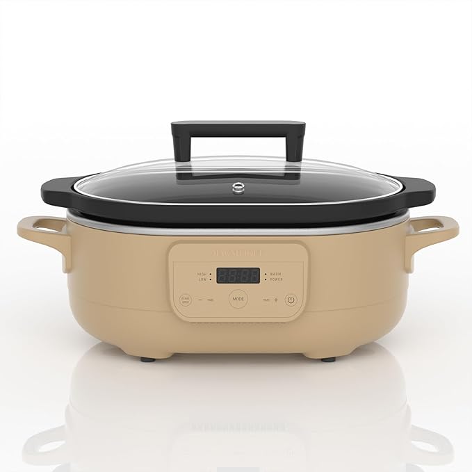 MAGNIFIQUE 6 Quart Programmable Slow Cooker Removable Healthy Nonstick Pot - Small Kitchen Appliance for Family Dinners - Serves 6+ People - Heat Settings: Keep Warm Brown Sugar
