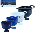 BoxedHome 4 Pack Nesting Mixing Bowls with Pour Spout and Handle, Plastic Large Mixing bowl BPA free Microwave & Dishwasher Safe(Blue, 4 Pack with Handle)