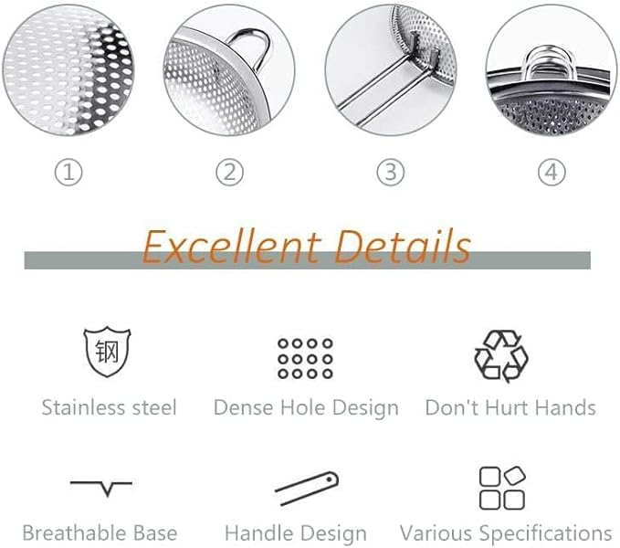 Stainless Steel Basin Colander with Handle Kitchen Strainer, Resting Feet and Colander to Strain, Rinse, Fry, Steam or Cook Vegetables & Pasta & Wash fruits