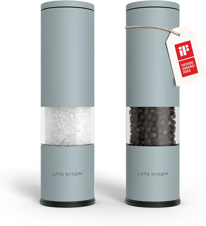 LARS NYSØM Salt and Pepper Grinder Set Manual, Stainless Steel Salt and Pepper Mills with Adjustable Ceramic Grinder I Design Spice Shakers (Sky Blue)