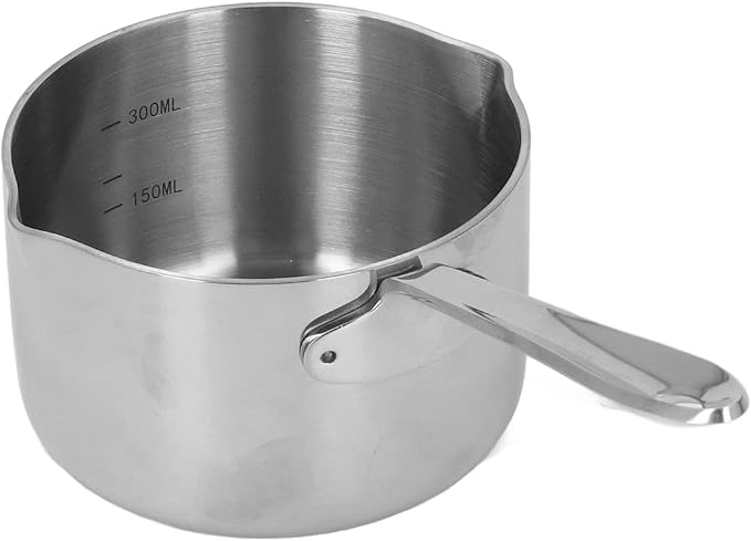 Butter Warmer, 0.5Qt/300ml Mini Milk Warmer Pot Stainless Steel Coffee Pots Saucepan Butter Melting Pot with Dual Pour Spout for Coffee Tea Soup Warming